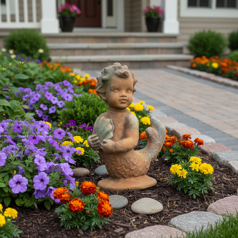 Mermaid Boy Garden Statue (17-Inch)