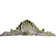 Ornate old world European shell crest with Baroque scrollwork and classical detailing, featuring symmetrical, intricate carvings.