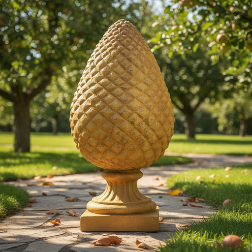 Ornate old world European finial with classical pineapple design and detailed diamond pattern on a pedestal base. Side Angle