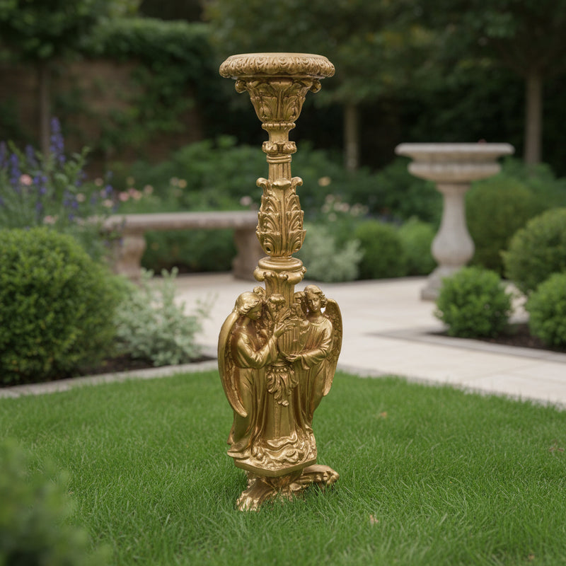 Ceremonial Angels Honoring Jesus with "IHS" Candleholder Outdoor Statue (60-Inch)
