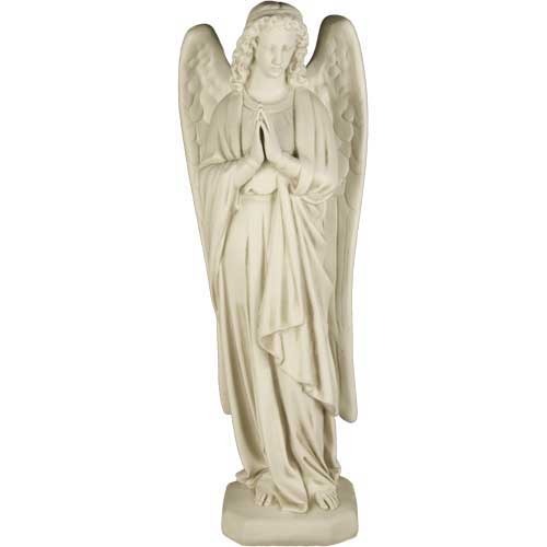  Innocent Standing angel statue with Praying hands, featuring large detailed wings  on a rectangular base.