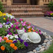 House Cat Long Down Tail Garden Statue (8 - Inch) Side Angle