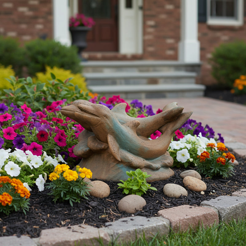 Dolphins Swimming Garden Statue (15-Inch)