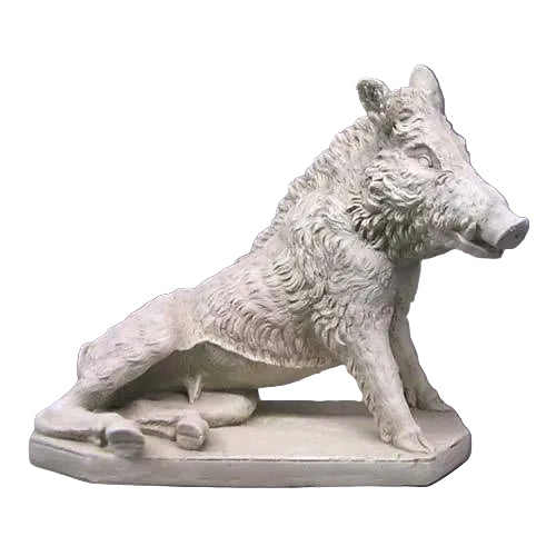 Baroque-style wild boar statue with detailed fur and classical European sculptural features in a seated pose.