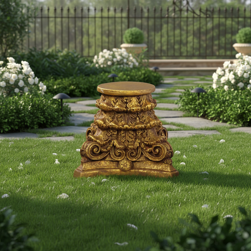 Roman Bath Cap Outdoor Statue (7 - Inch) Side Angle