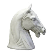 Horse head sculpture with classical Greek style, featuring detailed, lifelike features and an expressive, ornate design.