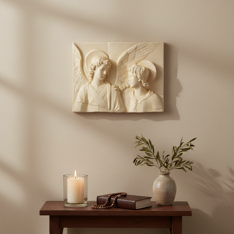 Angels with Wings Rectangular Relief Wall Plaque Outdoor Statue (19-Inch)