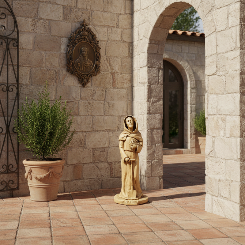 Saint Fiacre Religious Statue (12 - Inch) Side Angle