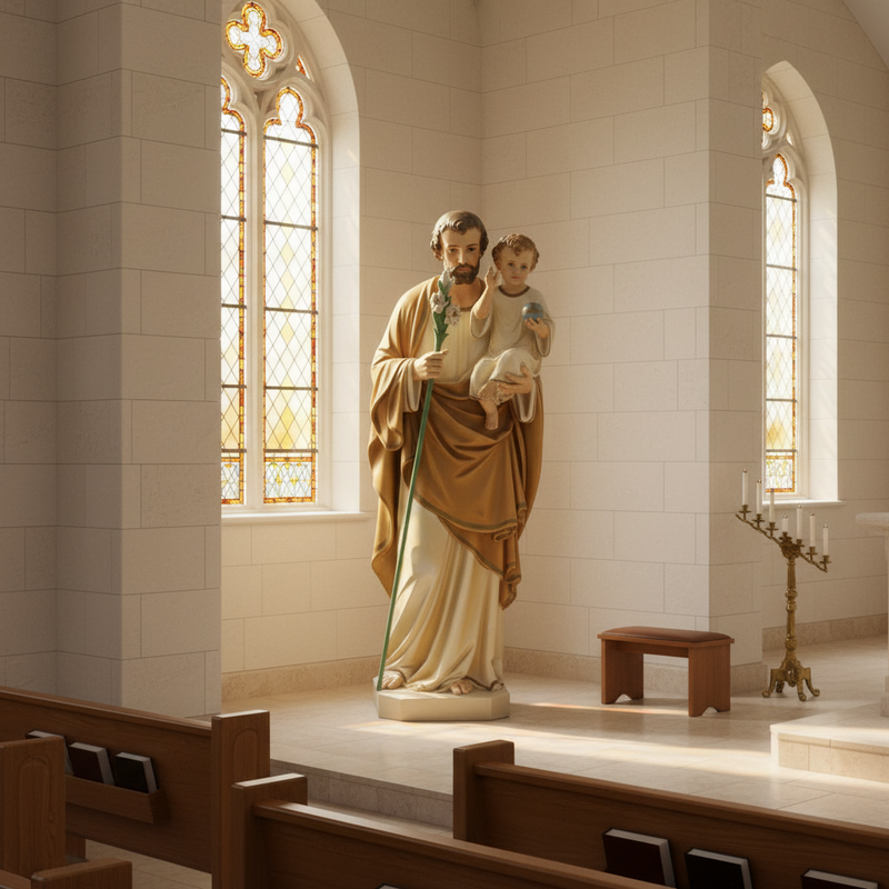 Saint Joseph with Child and Lily Statue (65 - Inch) Side Angle