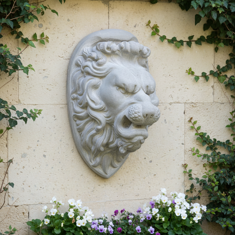 Lion Head Garden Statue (22 - Inch) Side Angle