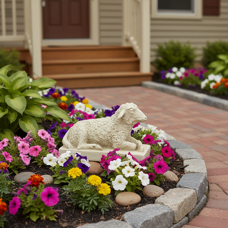 Sheep Garden Statue (8 - Inch) Side Angle