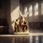 Jesus Receiving the Cross Statue (20 - Inch) Side View