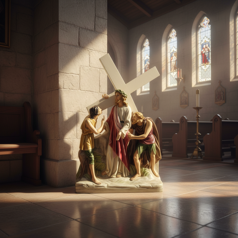 Jesus Receiving the Cross Statue (20 - Inch) Side View