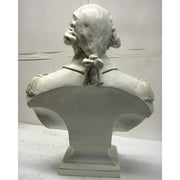 Classical old world European bust of a man in ornate military attire with ruffled cravat and detailed epaulets on shoulders. Different Angle