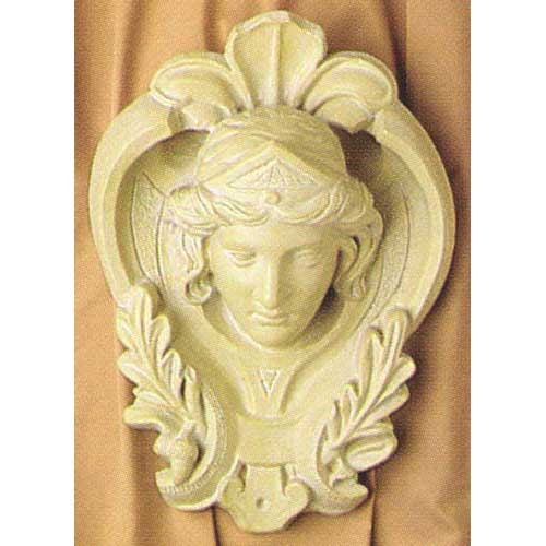 Classical Baroque wall plaque featuring an ornate female face with laurel leaves and intricate old world European detailing.