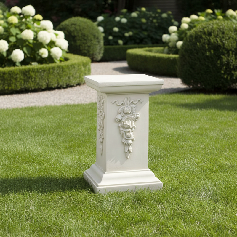 Decorative Square Pedestal Statue (30 - Inch) Side Angle