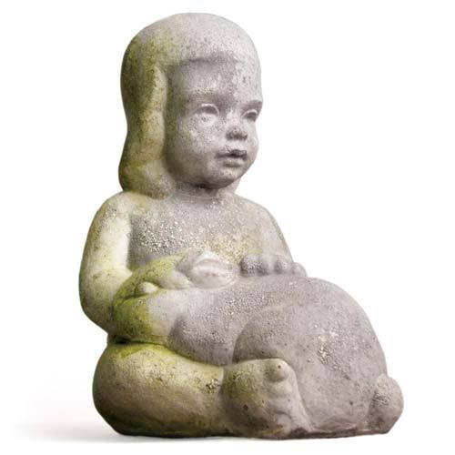 Girl Petting Rabbit Garden Statue (14 - Inch)