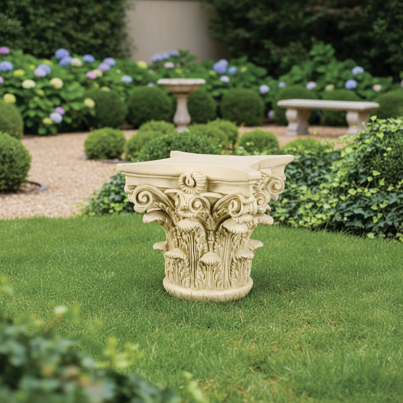 Corinthian Capital Outdoor Statue (16 - Inch) Side Angle