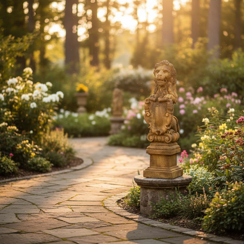 Imperial Lion Outdoor Statue (32 - Inch) Side Angle