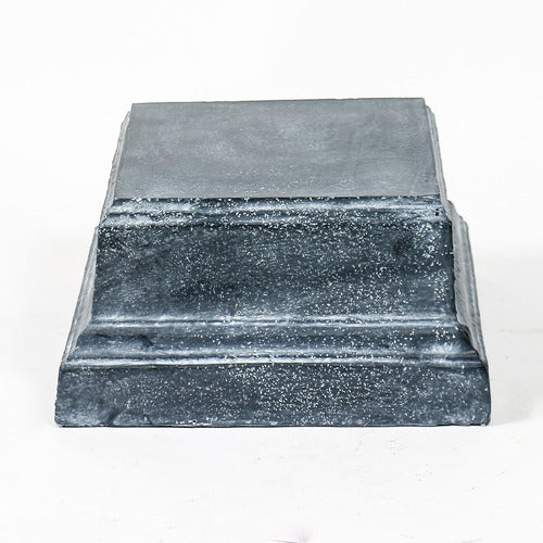 Square pedestal base with stepped classical design, featuring ornate old world European detailing and subtle weathered texture.