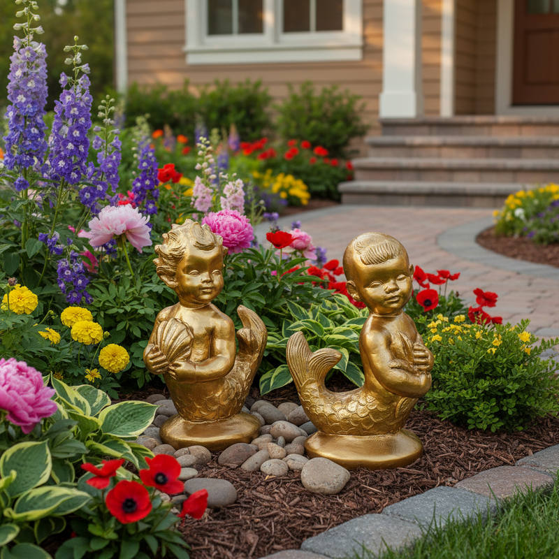 Mermaid Boy Garden Statue (17-Inch)