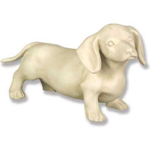 Dachshund statue with classical old world European style, featuring smooth lines and subtle, ornate detailing.
