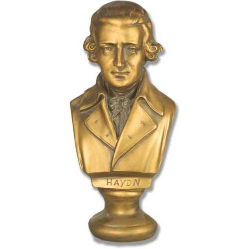 Classical European bust of composer Haydn with ornate detailing and Baroque-inspired features on a pedestal base.