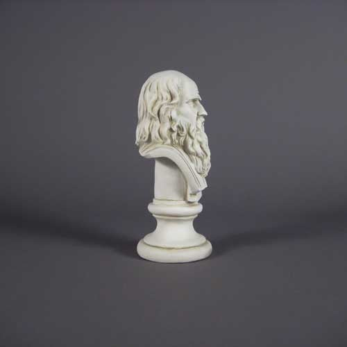Classical Renaissance-style bust of a bearded man with detailed facial features and flowing hair on a pedestal base Other Angle