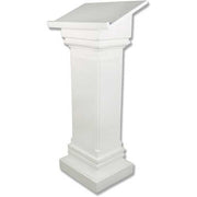 Classical pedestal lectern with clean lines, square base, and slanted top, featuring old world European architectural style.