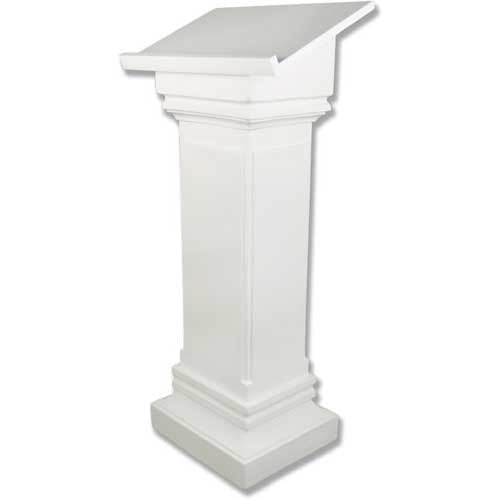 Classical pedestal lectern with clean lines, square base, and slanted top, featuring old world European architectural style.