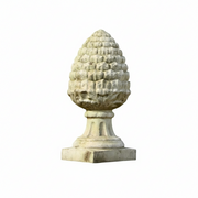 Pinecone finial with classical old world European design, ornate detailing, and a fluted pedestal base on a square plinth.
