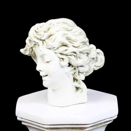 Classical European bust with ornate, wavy hair and serene expression, inspired by Renaissance and Baroque sculpture styles. Side Angle