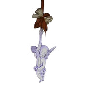 Baroque-style cherub ornament with delicate wings, hanging from a ribbon tied in an ornate bow, old world European theme