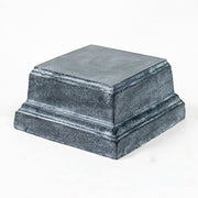 Square pedestal base with stepped classical design, featuring ornate old world European detailing and subtle weathered texture. Side View