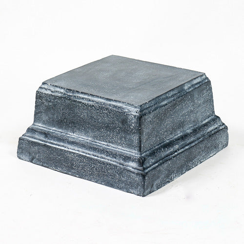 Square pedestal base with stepped classical design, featuring ornate old world European detailing and subtle weathered texture. Side View