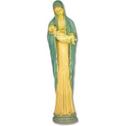 Madonna holding child in elongated, classical Renaissance style with flowing, ornate drapery and serene facial expressions.