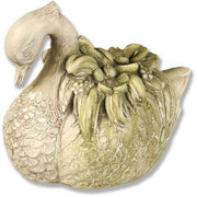 Swan-shaped planter with ornate old world European detailing and classical botanical accents on the wings and back.