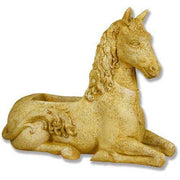 Reclining unicorn statue with ornate, flowing mane, featuring old world European and classical sculptural details.