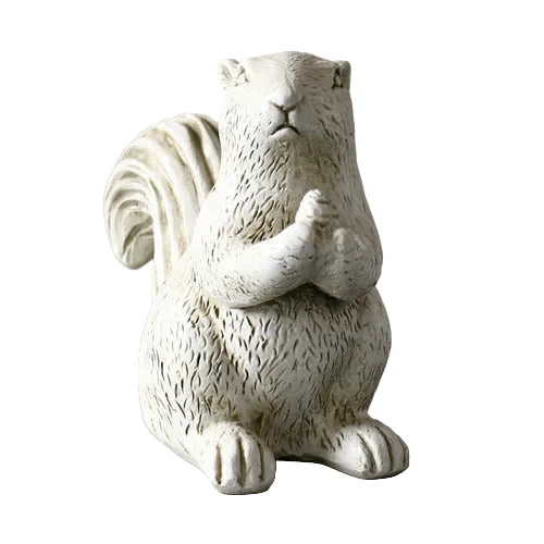 Squirrel figurine with ornate, old world European detailing and classical sculptural style, featuring textured fur and upright posture.