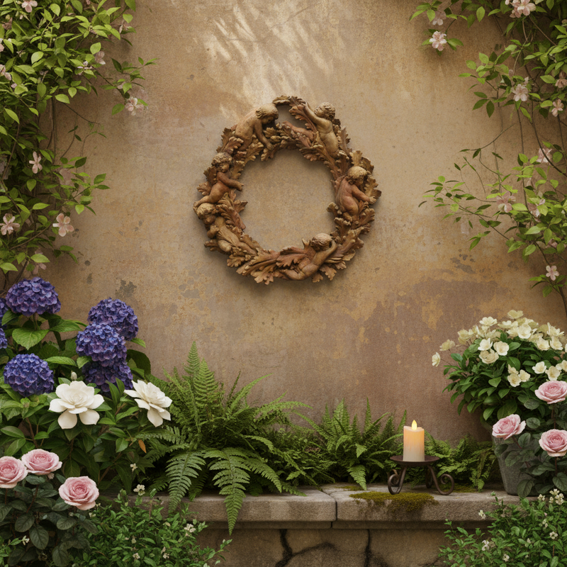 Infant in Leaves Garden Statue (30-Inch)