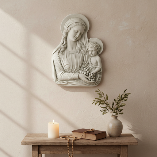 Madonna Eucharist Outdoor Catholic Plaque (13.0 - Inch) Side Angle