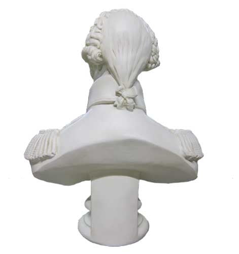 Classical bust of a distinguished man in military attire with ornate epaulettes, inspired by old world European sculpture. Side View