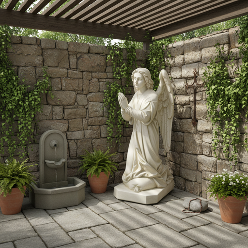 Praying Winged Angel Outdoor Statue (39 - Inch) Side Angle