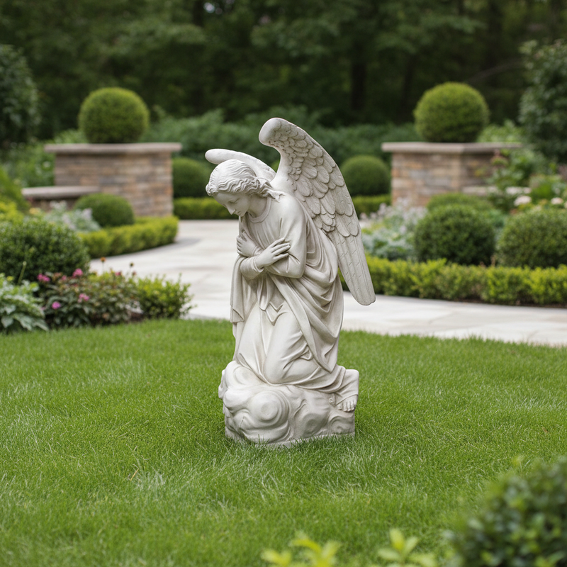 Kneeling Angel Outdoor Statue (56 - Inch) Side View