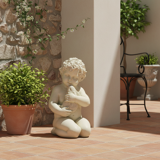 Adorable Cherub Outdoor Statue (17 - Inch) Side Angle