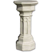Gothic-style pedestal with ornate pointed arches and octagonal base, featuring classical old world European architectural details.