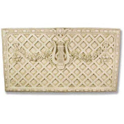 Ornate old world European wall panel with lattice pattern, central lyre motif, floral garlands, and classical decorative details