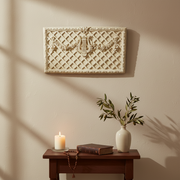 Ornate old world European wall panel with lattice pattern, central lyre motif, floral garlands, and classical decorative details Side View