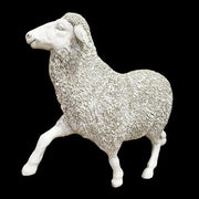 Baroque-style sheep sculpture with ornate, detailed wool texture and classical, lifelike pose reminiscent of old world European art. Different Angle