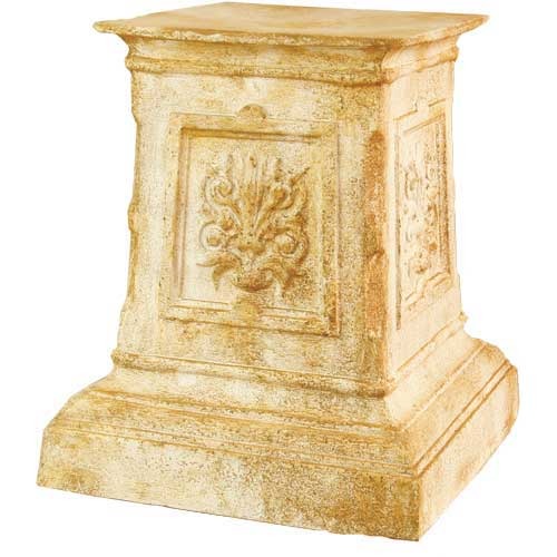 Ornate pedestal with classical old world European design, featuring carved floral motifs and Renaissance-inspired architectural details.